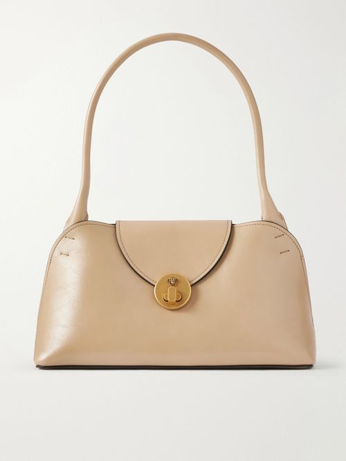 Medusa-embellished Leather Shoulder Bag - Neutrals