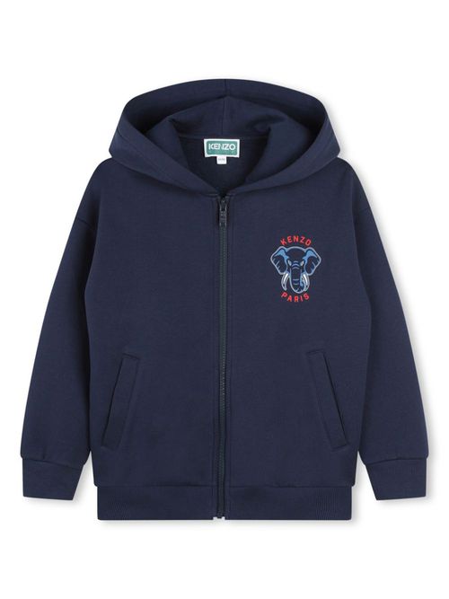 Elephant-print zip-up hoodie - Blue