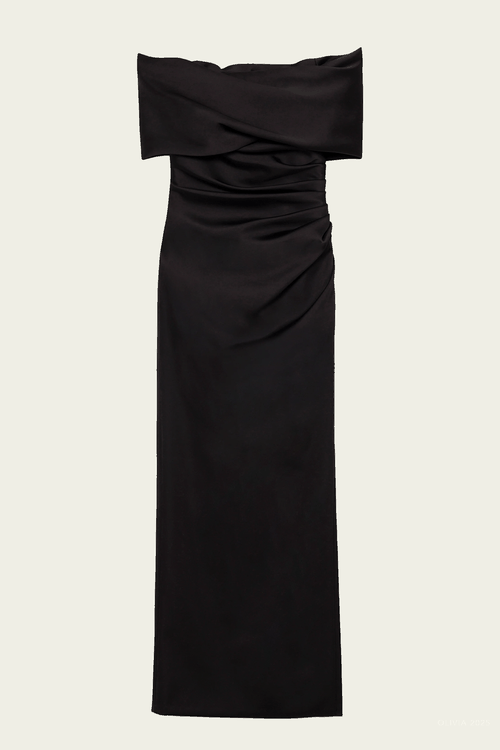 Valencia Draped Satin Gown in Black