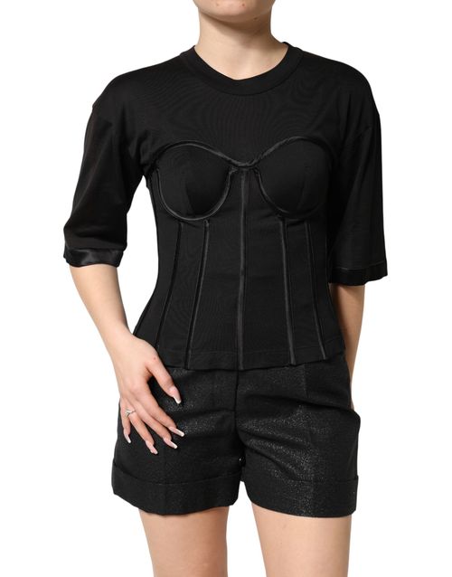 Bustier Corset Cotton T-Shirt — Black