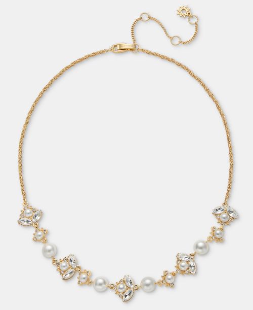 "Crystal & Imitation Pearl Statement Necklace, 16"" + 3"" extender - Silver"