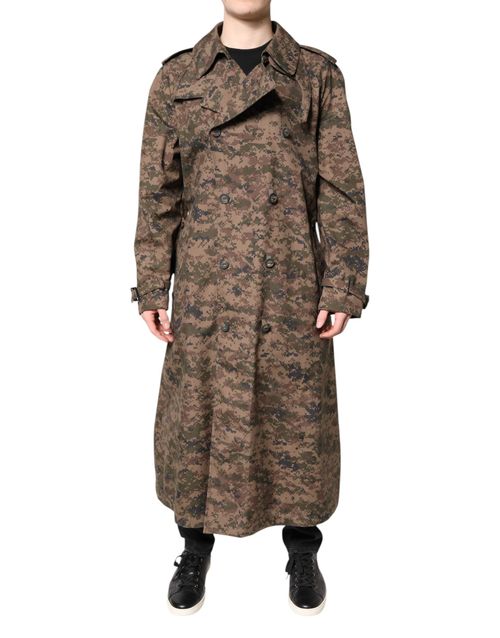 Camouflage Double-Breasted Trench Coat — Multicolor