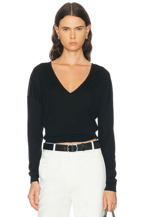 RENGGLI Silk Cashmere V-Neck Sweater in Ink - Black. M also in L, S
