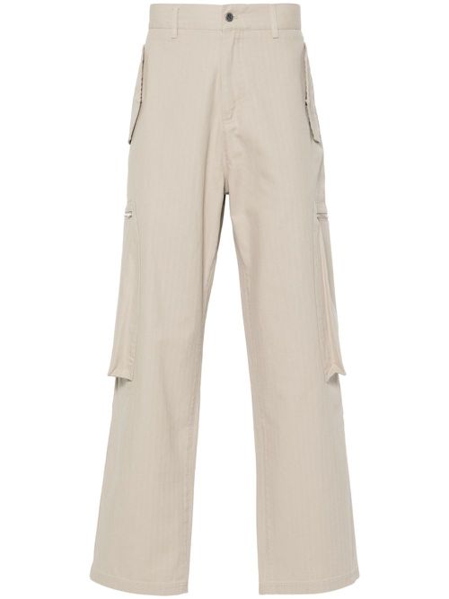 Embroidered-logo cotton trousers - Neutrals