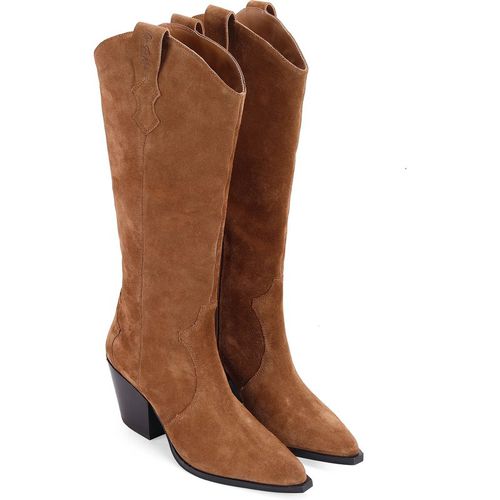 'Texas' Block Heel Western Knee Suede Leather Boots