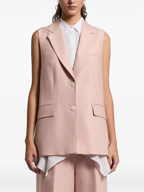 Notched-Lapel Linen Vest — pink