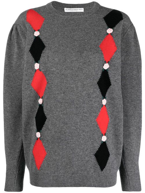 Intarsia-patterned wool jumper - Grey