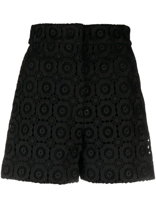Floral-appliqué high-waist mini shorts - Black