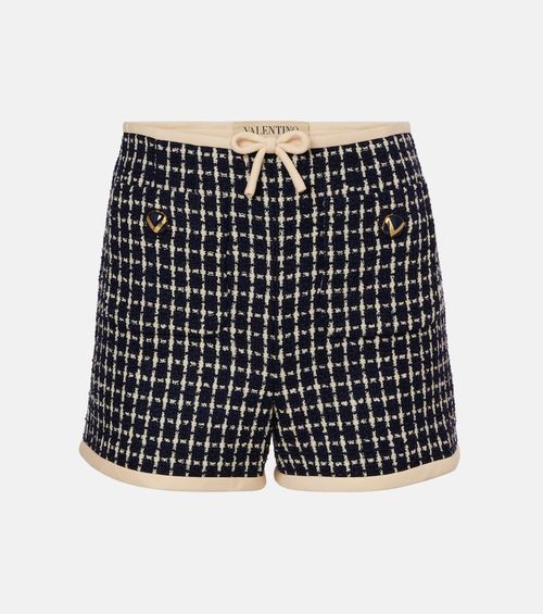 VLogo checked wool-blend bouclé shorts