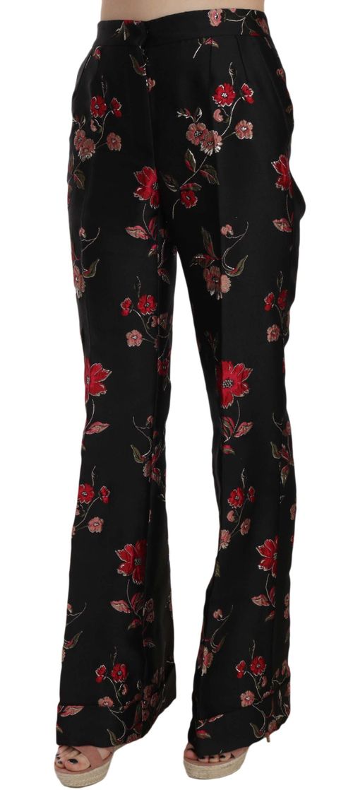 Floral-Embroidered Trousers — Black