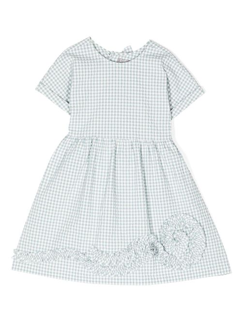 Appliqué-detail check-pattern dress - Green