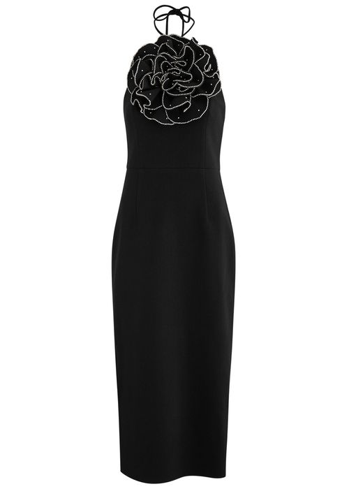 Eliana Embellished Floral-appliquéd Midi Dress