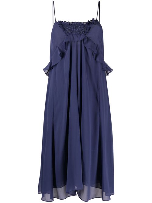 Teza ruffle-trim silk dress - Blue