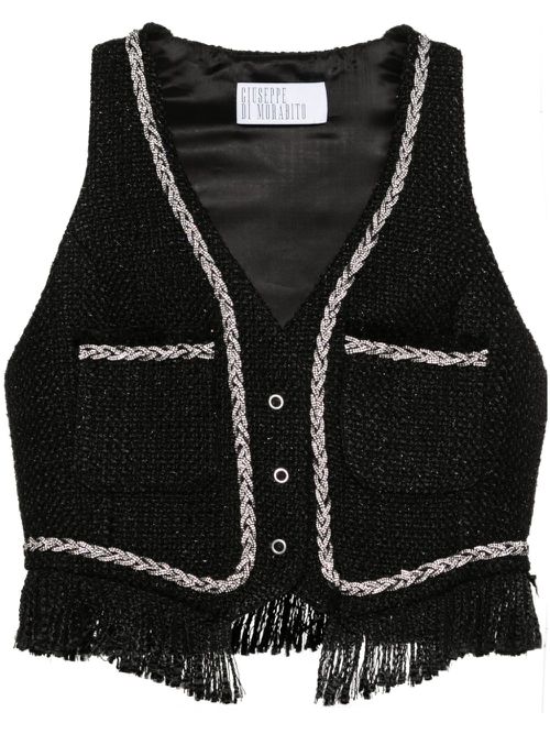 Rhinestone-embellished bouclé vest - Black