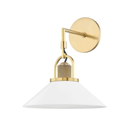 Syosset 1-Light Wall Sconce in Aged Brass with Soft Off White