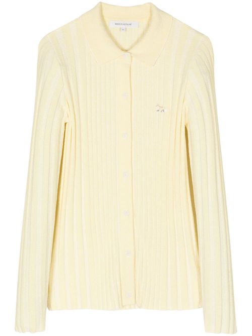 Baby Fox-embroidered ribbed cardigan - Yellow