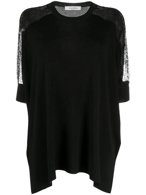 Lace-Panelled Virgin Wool Blouse — Black