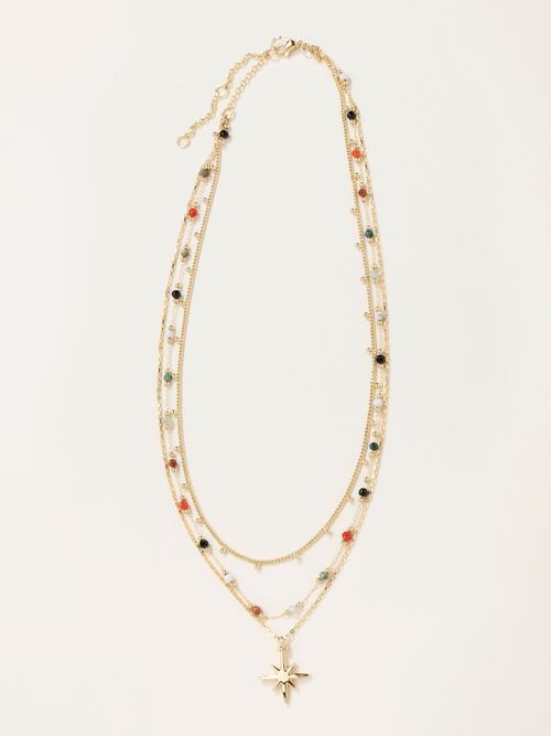 FatFace Gold Tone Layered Star Necklace