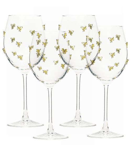 Set Of 4 Gold Bow Glassware, Red Wine