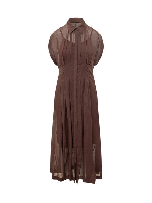Brown Shirt Collar Maxi Dress