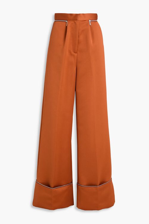 Ellis pleated satin-twill wide-leg pants - Brown - UK 6