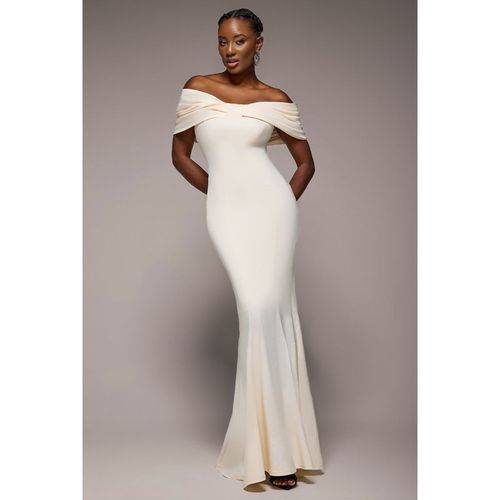 Bardot Bow Neck Maxi Dress - Cream by Goddiva