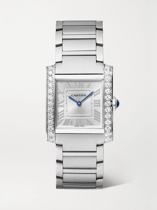 Tank Française 32mm Medium Stainless Steel And Diamond Watch - White