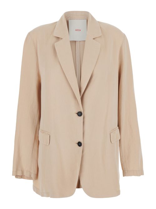 Single-Breasted Notched Lapel Blazer — Beige