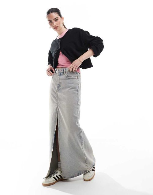 Dr Denim Myra midi denim skirt with front slit in canyon light vintage wash-Blue