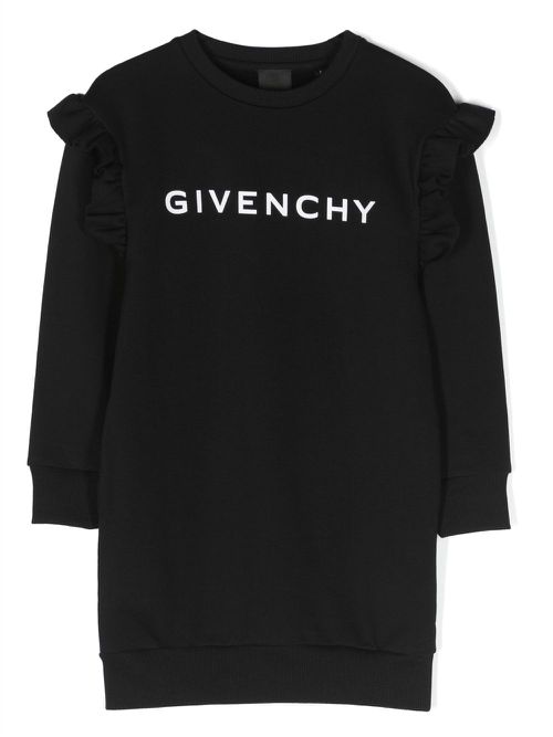 Logo-print ruffle-trim dress - Black