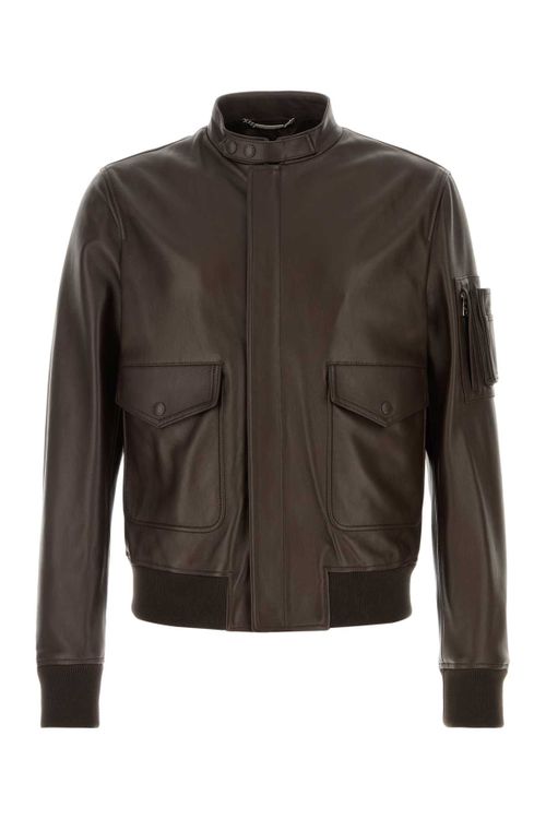 Lamb Leather Bomber Jacket — Brown