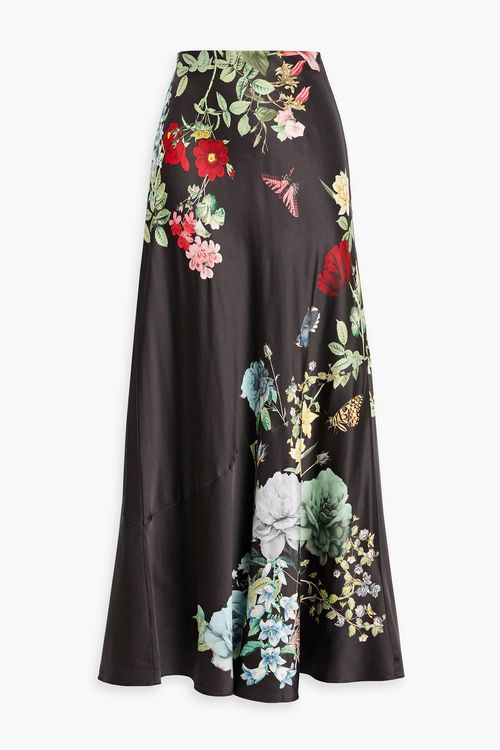 Alice Olivia - Terese floral-print satin maxi skirt - Black - US 0