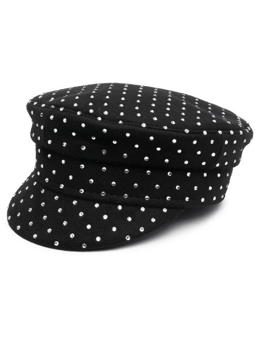 Rhinestone wool baker boy hat - Black