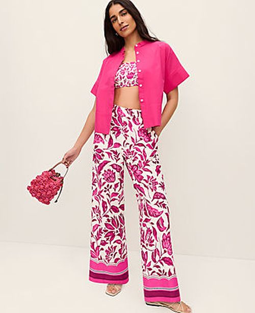 Ann Taylor The Floral Easy Fit Wide-Leg Pant in Linen