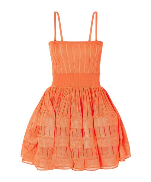 Tiered pointelle-knit mini dress