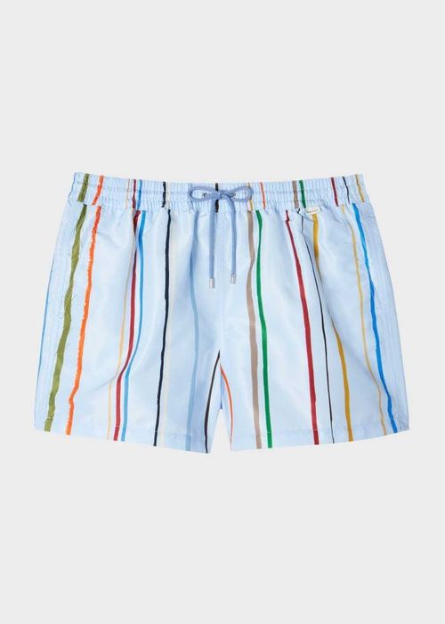 Light Blue 'Painted Stripe' Swim Shorts