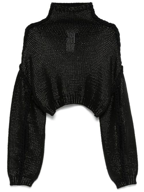 Black Cropped Cotton Sweater