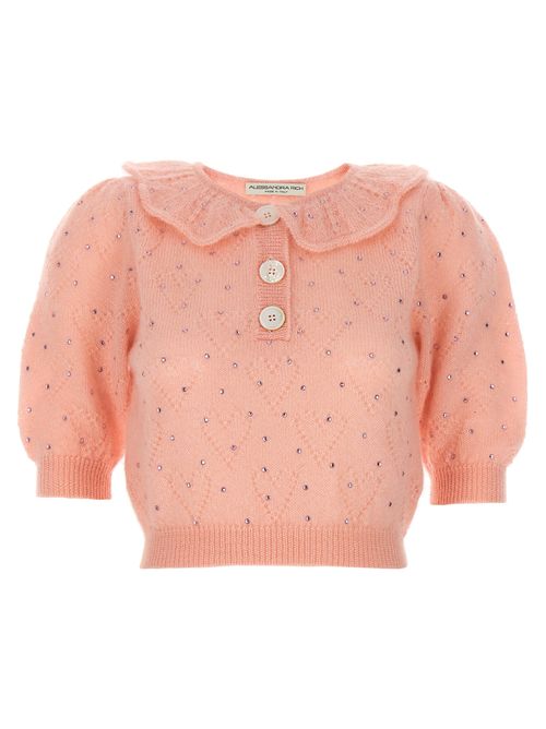 Rhinestone-Embellished Mohair Blend Cardigan — Pink