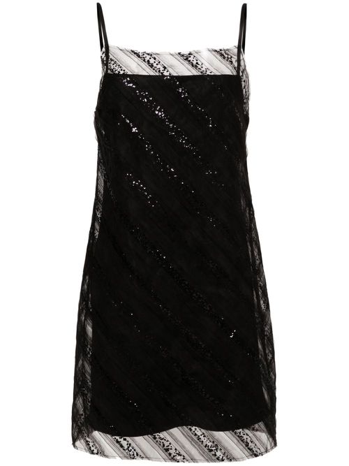 Glitter-embellished tulle slip dress - Black