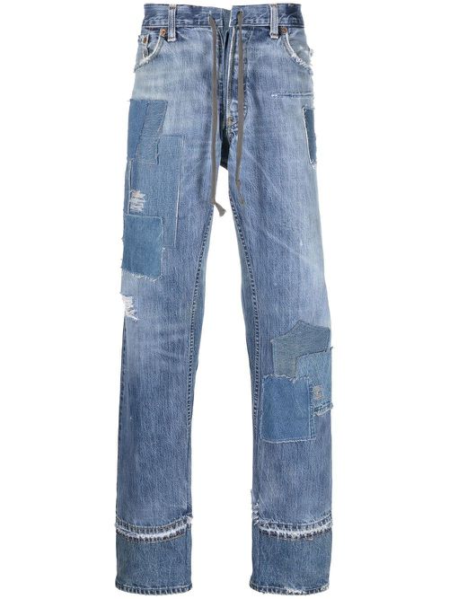 Patchwork-detail straight-leg jeans - Blue