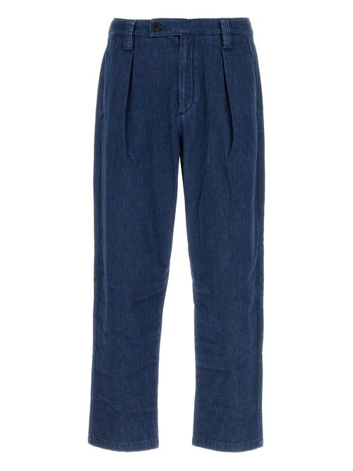 Pleat-detailed cotton jeans - Blue