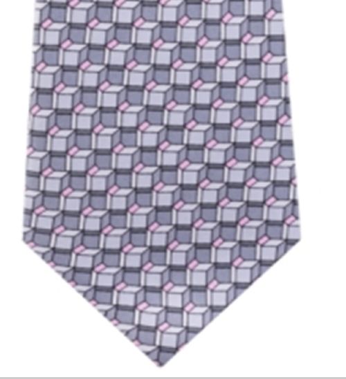 Mens Gray Geometric Silk Classic Neck Tie