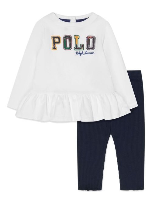 Logo-embroidered ribbed trouser set - White