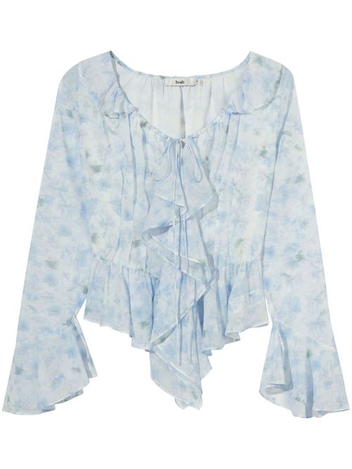 Ruffle-detail floral-print blouse - Blue