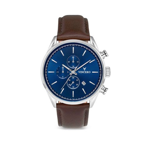 Men's The Chrono S2 40mm Stainless Steel Watch with Italian Leather Strap - Blue/brown