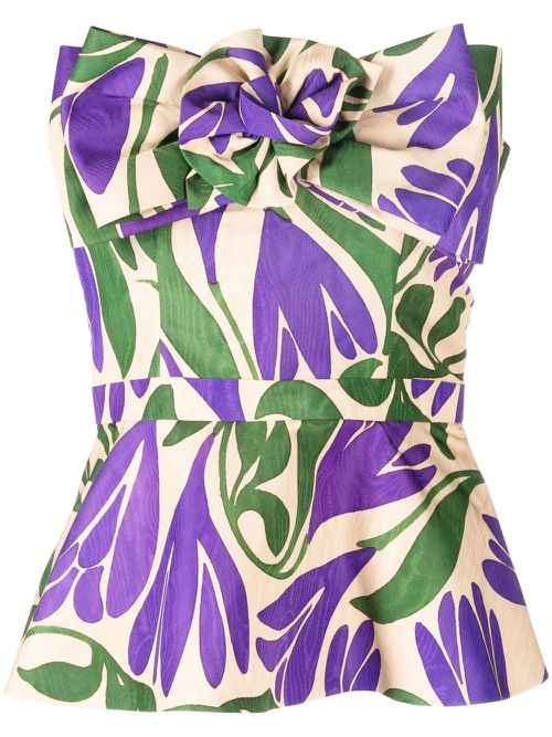 Floral-print bow-detail peplum top - Yellow