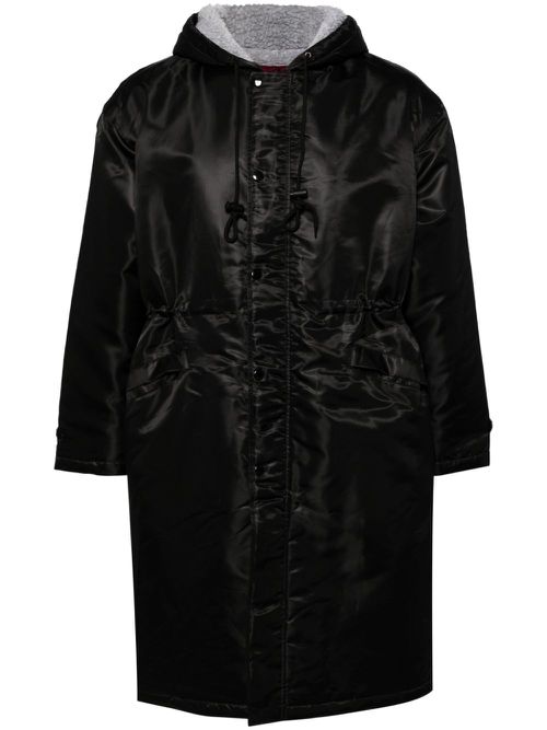 Logo-print hooded coat - Black