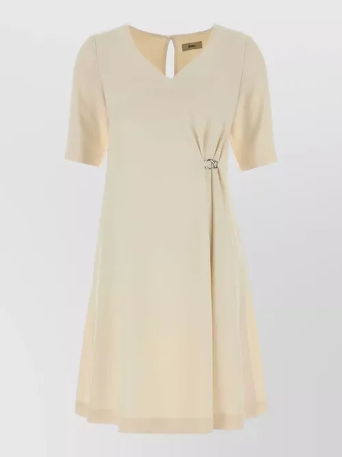 Herno - stretch crepe dress v neckline buckle