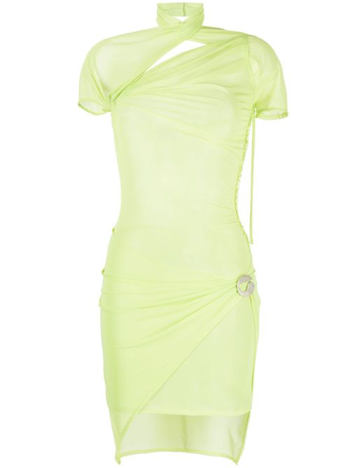 Asymmetric drape mesh dress - Green