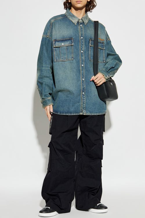 Denim Shirt With Logo, Men's, Blue